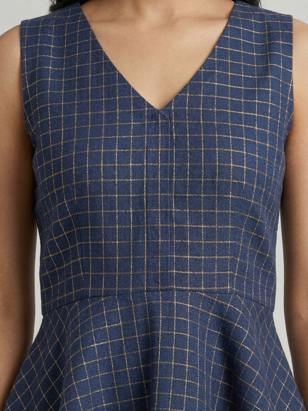 House of Fabera: Sapphire Grid V-Neck Sleeveless Peplum Top