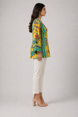 Floral Print Flared Sleeve Cotton Top