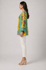 Floral Print Flared Sleeve Cotton Top