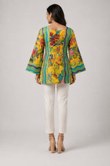 Floral Print Flared Sleeve Cotton Top
