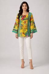 Floral Print Flared Sleeve Cotton Top