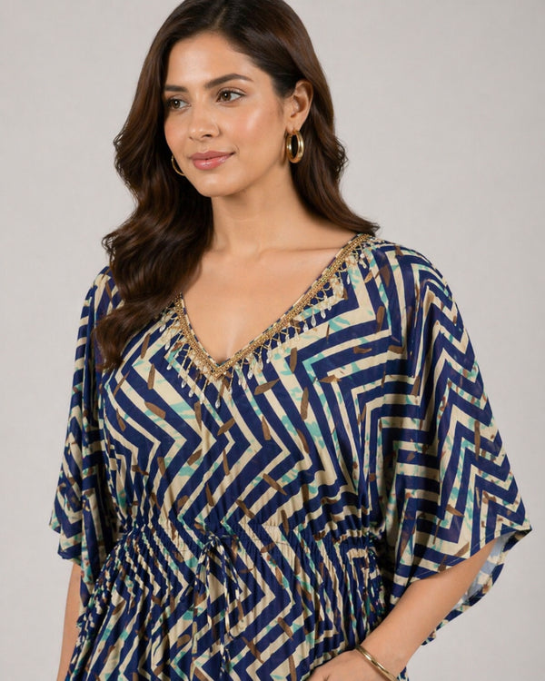 Print Kimono Sleeve Kaftan Maxi Dress