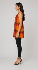 Checked Round Neck Sleeveless Neck Top