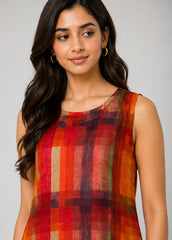 Checked Round Neck Sleeveless Neck Top