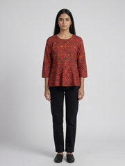 Geometric Print Ethnic Peplum Top