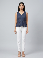 Checked Cotton Peplum Top