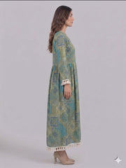 Print Fringed A-Line Maxi Dress