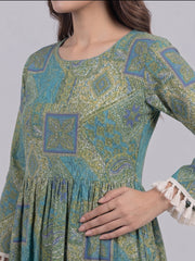 Print Fringed A-Line Maxi Dress