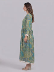 Print Fringed A-Line Maxi Dress