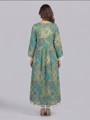 Print Fringed A-Line Maxi Dress