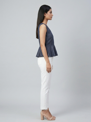 Checked Cotton Peplum Top