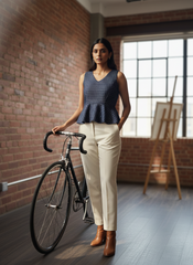 Checked Cotton Peplum Top
