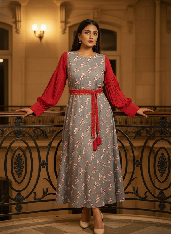 Floral Print A-Line Midi Dress