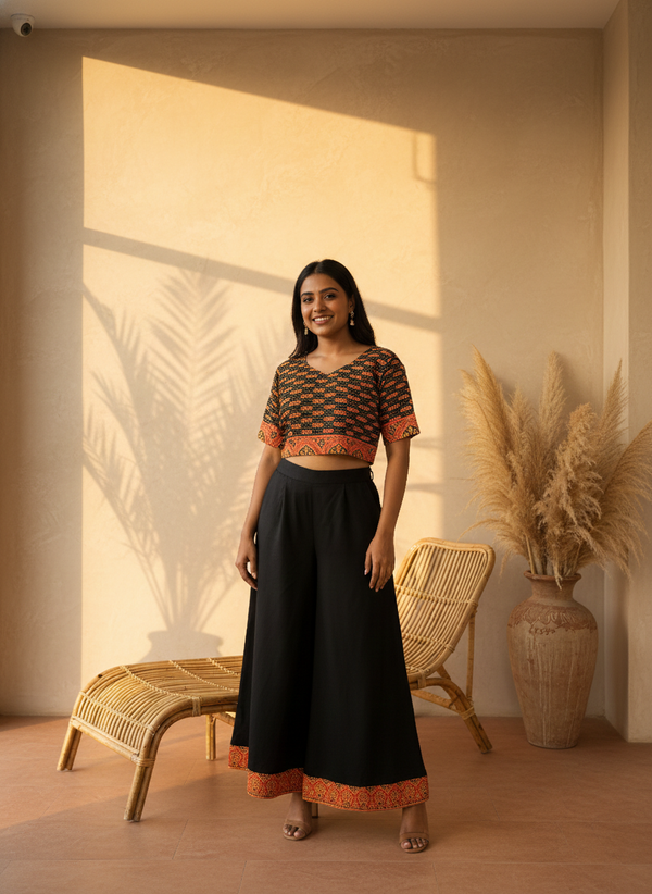 Woven Design Top with Palazzos