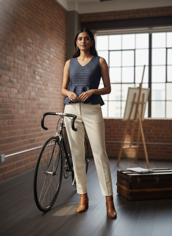 Checked Cotton Peplum Top